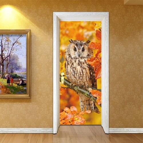 Cartoon Tree Owl Animal Wallpaper Stickers Door PVC Poster Art Decals Kids Bedroom Kindergarten Nursery Home Decoration