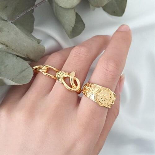 Minimalist Gold Color Rings Set for Women Fashion Creative Hollow Irregular Geometric Birthday Party Jewelry Gifts