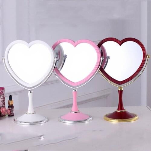 Heart-Shaped Desktop Makeup Mirror, European Style Mirror, Double-Sided Vanity Mirror, Heart-Shaped Princess Mirror