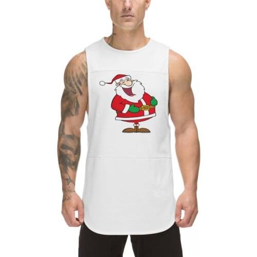 New Funny Santa Claus Vest Mens Mesh Fitness Sleeveless Shirt Men Merry Christmas Gym Tank Top Man Gift Clothing Custom Printed