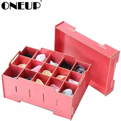 ONEUP Storage Box DIY Wooden Container Drawer Divider Lidded Closet Boxes For Ties Socks Bra Underwear Organizer