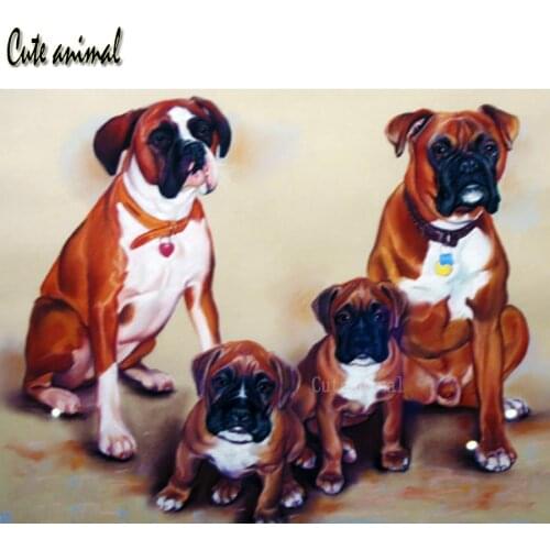 Full square decor drill 5d diamond painting Boxer family pet dog diamond embroidery cross stitch kit decoration Diamond Mosaic