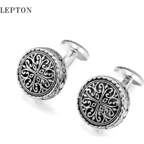 Hot Round Vintage Cufflinks For Mens with Gift Box Lepton Baroque Whale Back Closure Cuff links for Wedding Business Drop Ship
