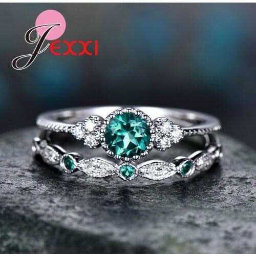 Excellent Quality Silver Rings For Women Simple Double Stackable Fashion Jewelry Bridal Sets Wedding Engagement Accessory