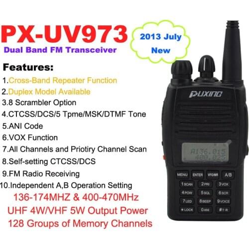 PX-UV973 Dual Band Professional FM Transciever with Cross-Band Repeater Function,Duplex Mode Function,Scrambler and FM Radio