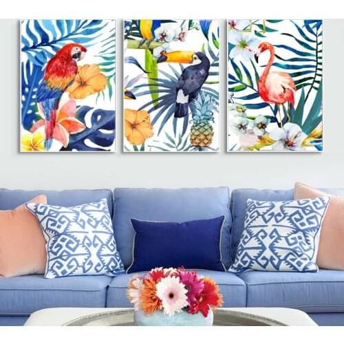 Nordic Flower and Birds Oil Painting On Canvas Bedroom Decor Modern Wall Art Living Room No Frame Picture Home Decoration Prints