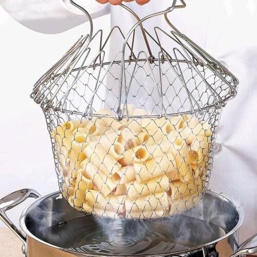 1PC Foldable Steam Rinse Strain Fry French Chef Oil Fry Basket Mesh Mesh Basket Strainer Net Kitchen Cooking Tool OK 0962