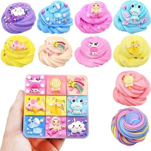 9 Color Mixing Cloud Cotton Candy Slime Soft And Non-sticky Kids Diy Toy Slime To Fluffy Slime Supplies Toys Soft Modeling Clay