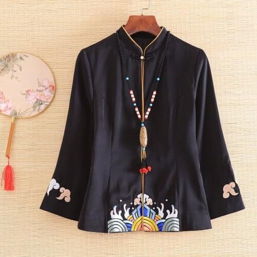Embro Mill New style autumn Women jacket top Chinese Style Retro embroidery elegant Loose lady coat female S-2XL