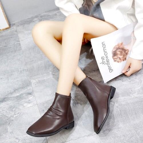 Women Ankle Boots Zip Square head low heel Female Party Shoes Comfortable zapatos de mujer luxury shoes women designers W20-81