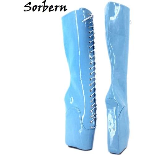 Sorbern Lace Up Cross-tie Boots Sex Fetish Shoes Custom Knee High Boots For Women 18CM Super High Heel Wedges Ballet Boots Women