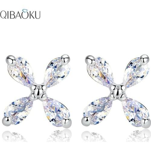 Four Leaf Clover Stud Earrings Korean Cubic Zirconia Elegant Crystal Star Earrings Womens Fashion Ear Jewelry