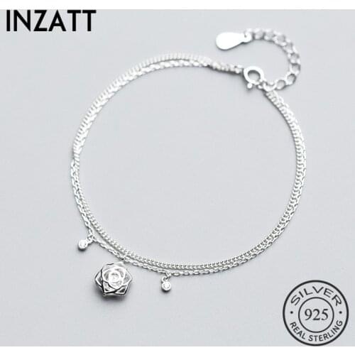 INZATT Romantic Real 925 Sterling Silver Hollow Rose Flower Crystal Double Layer Bracelet Fine Jewelry For Women Wedding party