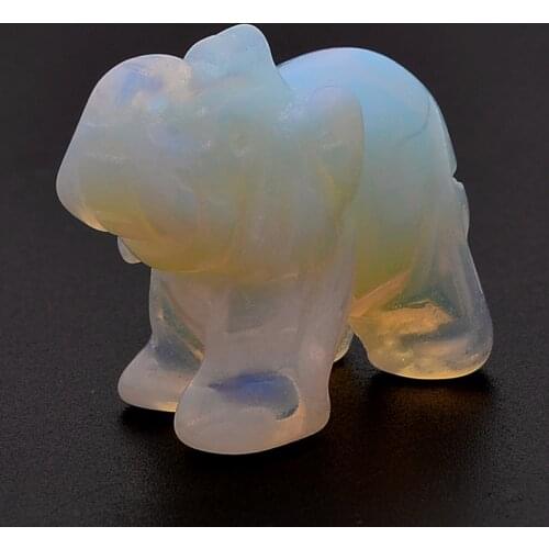 1pc Natural Opal Elephant Ornament Hand Carved Animals Figurines Lucky Decorations for Home Desk Display Cabinet 1.5 Inch