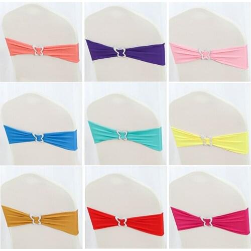 100pcs Butterfly Spandex Chair Sash Stretch Lycra Chair Bands With Diamond Ring for Wedding Party Hotel Decoration