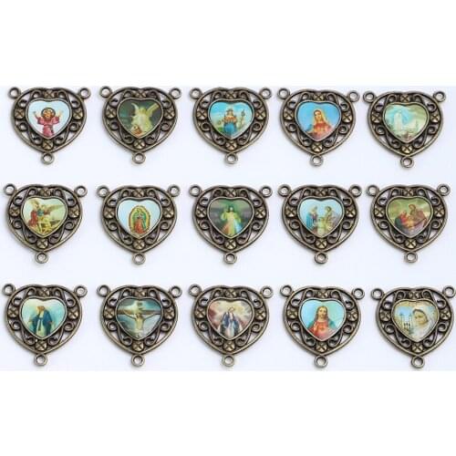 100pcs of Assorted Antique Bronze Heart Shaped Divine Mercy Jesus Catholic Rosary Centerpieces
