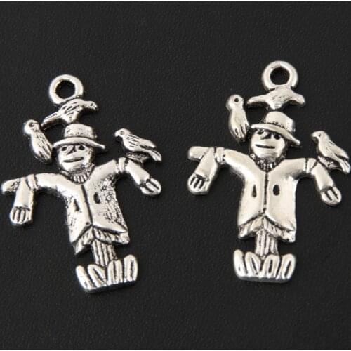 30pcs Silver Color 18x25mm Scarecrow Charms Bird Pendant Fit DIY Jewelry Making Handcrafted Accessories