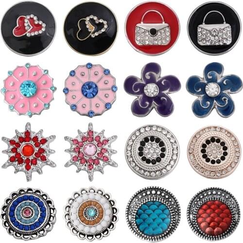 5pcs/lot Wholesale Snap Button Jewelry Mixed Rhinestone Flower Heart 18mm Snap Buttons Fit Snap Button Bracelet Necklace
