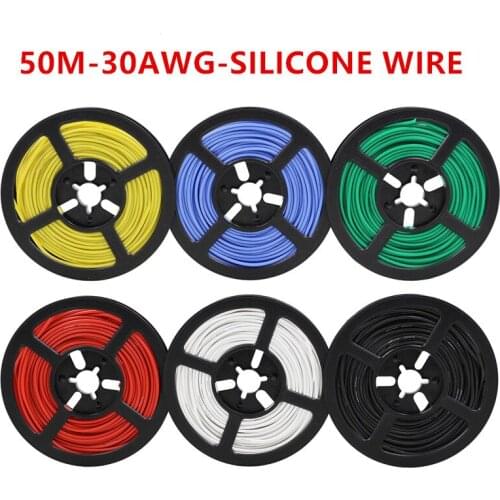 50m/lot 164ft 30AWG Flexible Silicone Wire RC Cable 11/0.08TS Outer Diameter 1.2mm Electronic Wire Conductor DIY Electrical