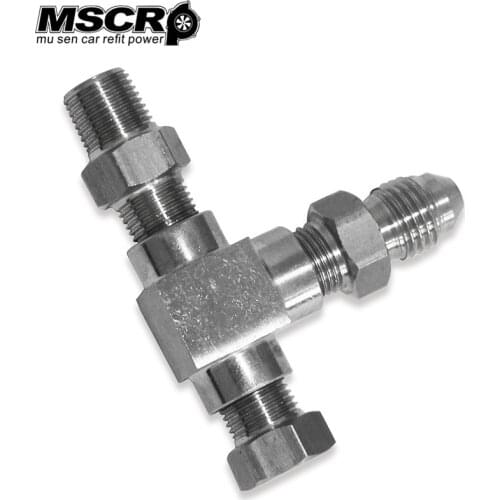 MSCRP-Adapter Fitting Tee 3 Way 1/8" NPT to 4AN & Plug Block Oil Feed Pressure Sensor Aluminium Alloy MSCRP-YX02789