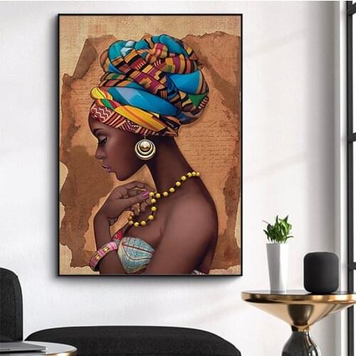 Africa Black Woman Colorful Hats Oil Painting on Canvas Poster and Prints Scandinavian Cuadros Wall Art Picture for Living Room