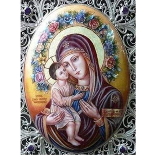 5D DIY Diamond Painting Full Square Round Drill Religious Madonna & Baby Embroidery Cross Stitch 5D Icon Gift Home Decor Mosaic