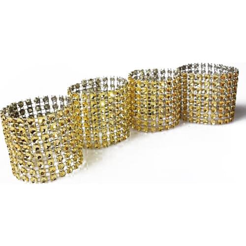 10pcs/Pack Gold Silver Napkin Rings 8 Rows Diamond Mesh Rhinestone Bow Covers Holders Holder Wedding Event DIY Decorations