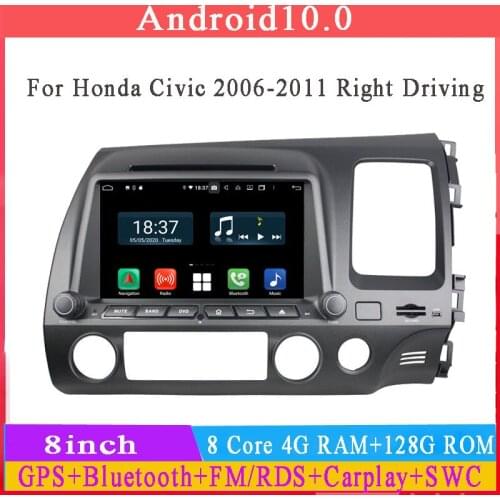 8" android 10 car dvd multimedia player for honda civic right driving 2006-2011 with gps glonass head unit autoradio wifi 4+128G