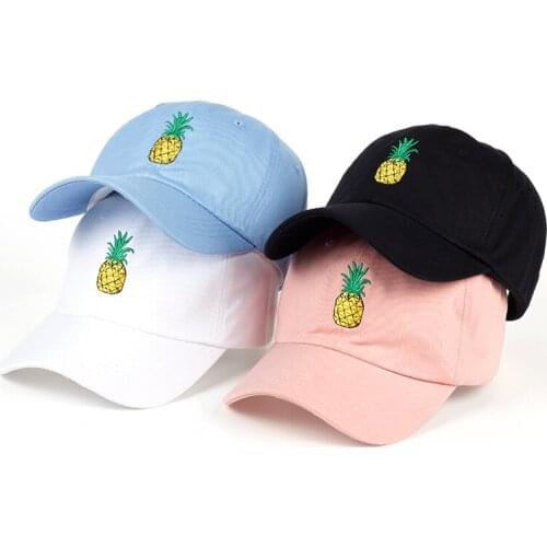 Pineapple Embroidery Baseball Cap Cotton 100% Hipster Hat Fruit Pineapple Dad Hat Hip Hop Cotton Snapback Cap hats