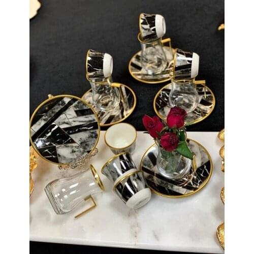 Drop Focus Tea Coffee Set 18 Pieces Black Marble