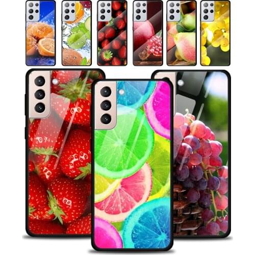 Summer Fruit Tempered Glass Cover For Samsung Galaxy S21 Plus Ultra M21 M31 M51 A52 A72 Phone Case Coque
