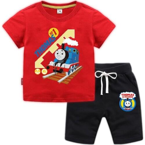 Thomas and friends childrens summer fashion cartoon breathable and comfortable childrens pants + casual T-shirt two sets