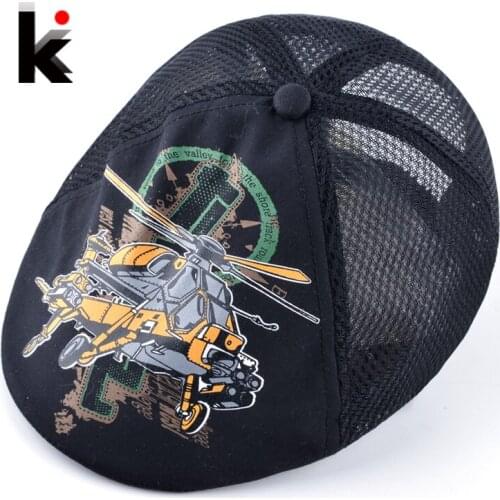 Baby Summer UV Protection hat Kids Berets Patchwork Caps For Boy And Girl Breathable Mesh Hats Print Aircraft Cartoon Plan