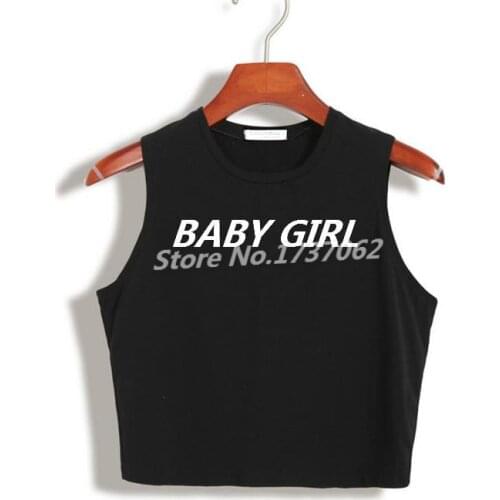BABY GIRL Letter Print Women Crop Top Summer Cotton Sexy Slim Hipster For Girl Funny Top Tee Short Vest Whtie Black HH305-117