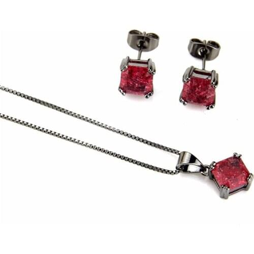 Funmode Black Gun Plated Multicolor CZ Pave Pendant Necklace Jewelry Sets For Women Party collier femme luxe Wholesale FS73