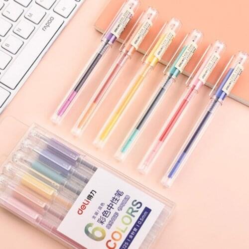 Deli 6 Colors Gel Pen Student Note book Multicolor Gel Pen Set Multicolor Full Needle 0.5mm Gel Pen Student Stationery A125