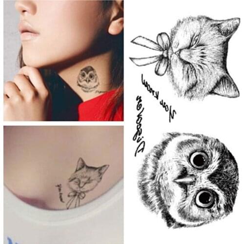 Hot 2018 New 1Pc Animal Cartoon 3D 10.5*6cm Owl Cat Tattoo Stickers Waterproof Hand Cat Temporary Tattoos