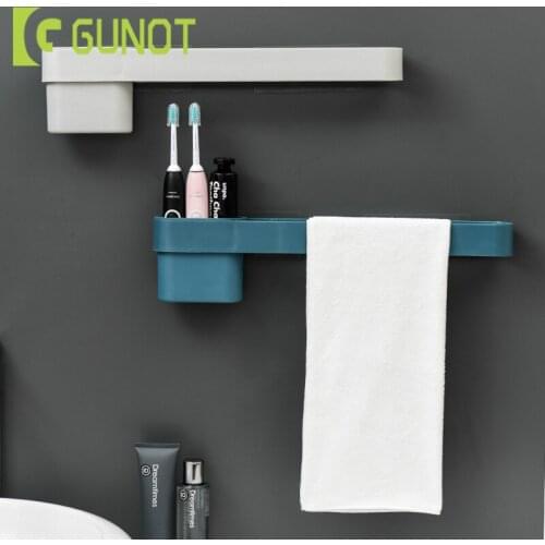 GUNOT Wall-mounted Shelf Towel Rack Toothpaste Toothbrush Holder For Bathroom Multifunction Storage Shelf Bathroom Accessories