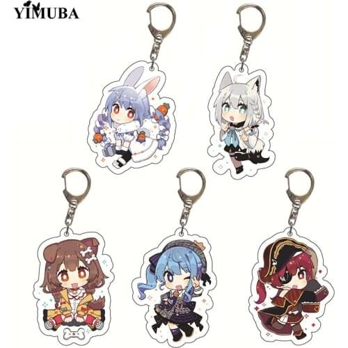 Hololive Vtuber Cosplay Keychain Shirakami Fubuki Nekomata Okayu Inugami Korone Minato Aqua Kawaii Figures Charm Key Chain Ring