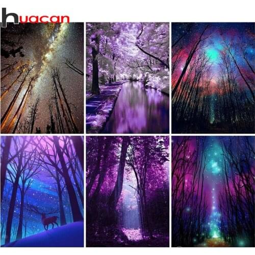 Huacan 5d Diy Diamond Painting Fantasy Forest Square/round Mosaic Embroidery Tree Scenery Wall Stickers Diamond Art