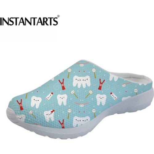 INSTANTARTS Cute Dentist Printed Women Summer Sandals Breathable Shoes Ladies Mesh Slippers Light Weight Casual Flat Water Shoes
