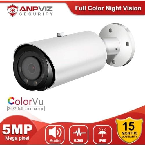 Anpviz 5MP Colorful POE IP Camera Bullet Outdoor Security Camera Built-in Microphone with One-way Audio IP66 Onvif IR30m