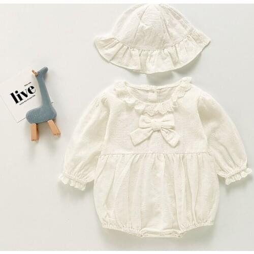Baby Girl Clothes Long Sleeve Cotton One-piece Princess Romper for Babies 2Pcs Set Bodysuit+Hat Autumn Clothes for Newborns 0-2Y