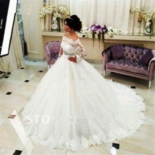 Lace 2018 Vestido De Noiva Three Quarter Sleeve Boat Neck Casamento bridal Gown Robe De Mariage mother of the bride dresses