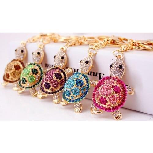 Cute Tortoise Car Keychain For Women Men Crystal Rhinestones Key Ring Holder Fashion Animals Key Chains Accessories