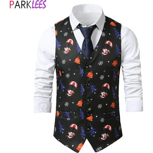Cute Santa Claus Print Mens Suit Vests 2020 Merry Christmas Waistcoat Men Xmas Party Prom Costume Vests Cosplay Men Clothes 2XL