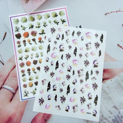 Japanese Style 3d DIY Thin Traceless Nail Stickers Back Glue Afhesive Dry Nail Decals New Arrive Black& White Rose Manicure Girl
