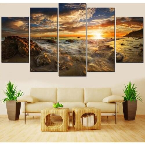 Wall Art HD Print 5 Piece Modular Pictures Mountains Sunset Landscape Modern Decorative Paintings Home Bedroom Decor Posters