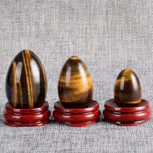 Undrilled Jade Eggs Natural Tiger Eye Stone Massager with wooden base Viginal Muscle Massage Kegel Exercise Yoni Egg Health Care