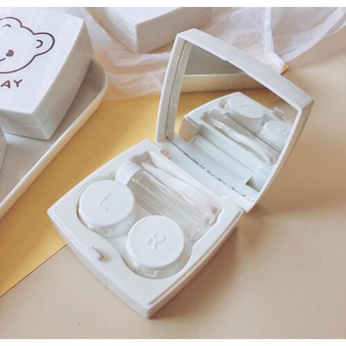 Nontoxic white Plastic Cartoon Cute Contact Lens Case Set Square Box Storage for Eye Holder Outdoor Activity Recyclable Small
